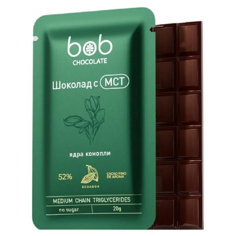 Шоколад Bob без сахара с ядрами семян конопли и маслом 20 гр., картон