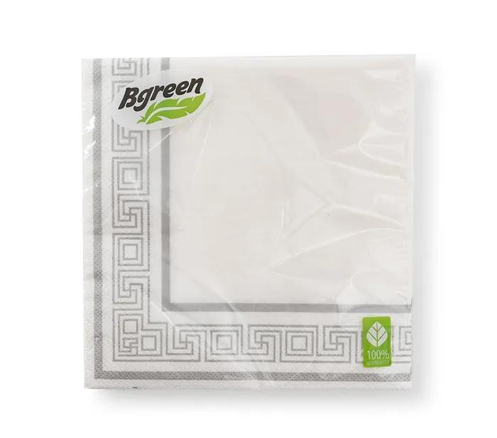 Салфетки бумажные Bulgaree Green Греческая рамка серебро трехслойные 33х33 см. 20 шт., пакет