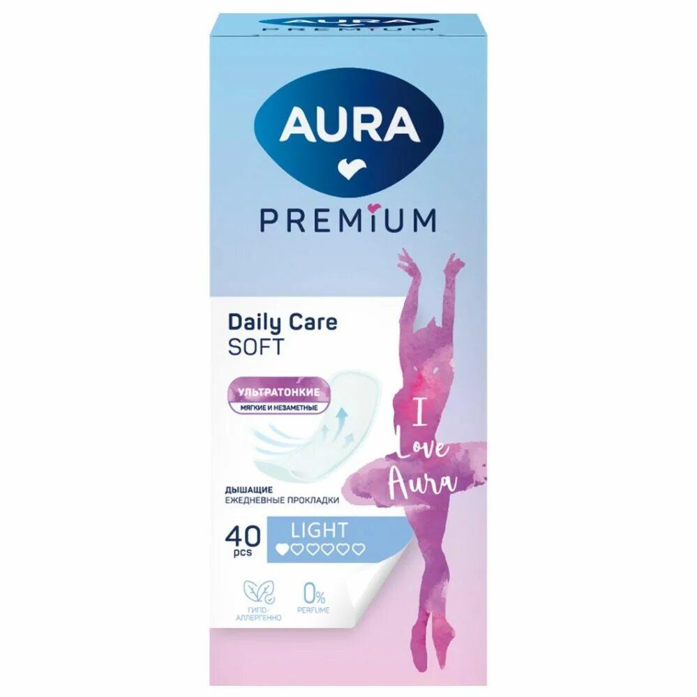 Прокладки женские ежедневные ультратонкие AURA PREMIUM LIGHT 40 шт., флоу-пак