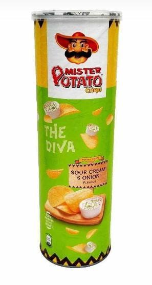 Чипсы картофельные MISTER POTATO со вкусом сметаны и лука Sour Cream and Onion, 160 гр., туба