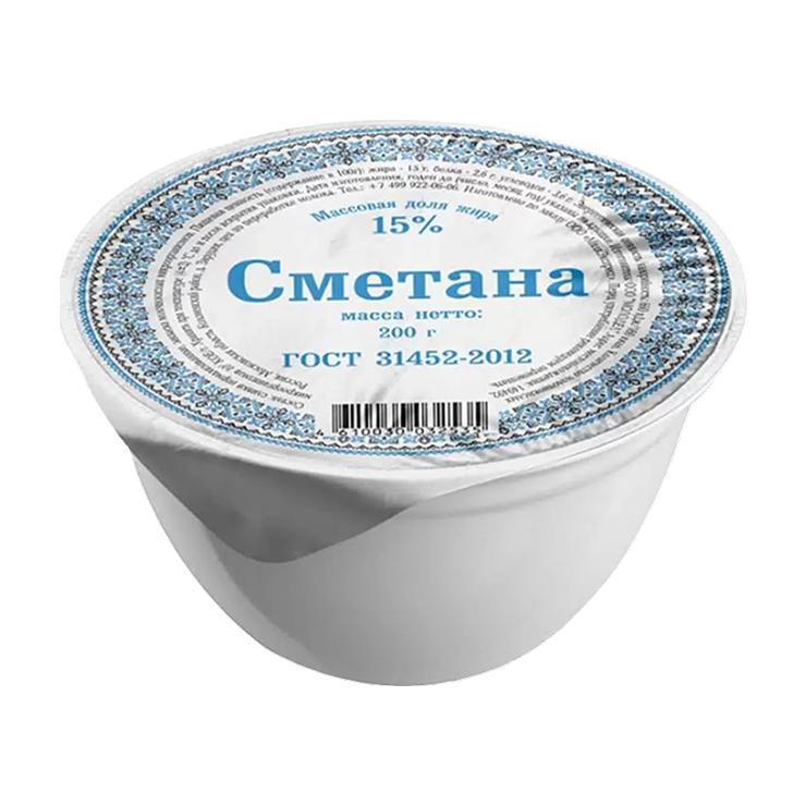 Сметана Славянские кружева 15% 200 гр., пластиковая упаковка