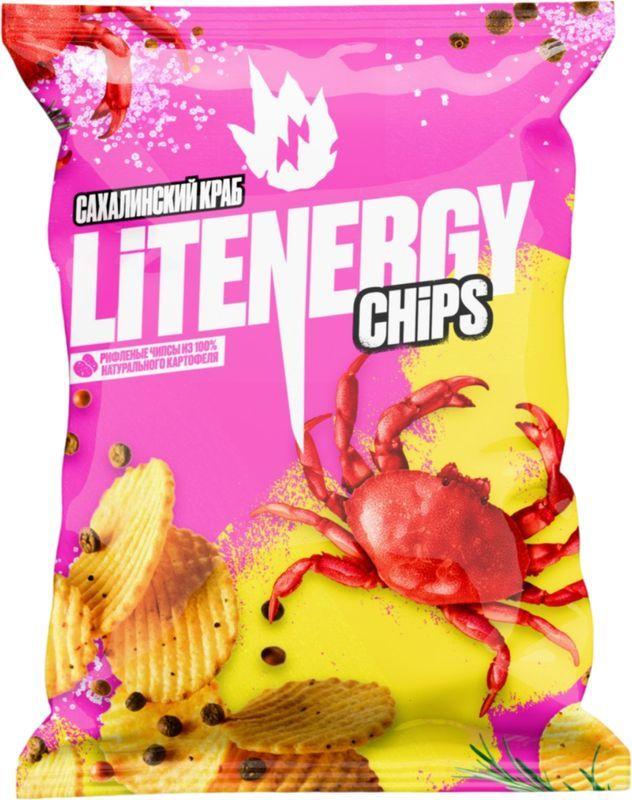 Чипсы LiT Energy сахалинский краб рифленые 120 гр., флоу-пак