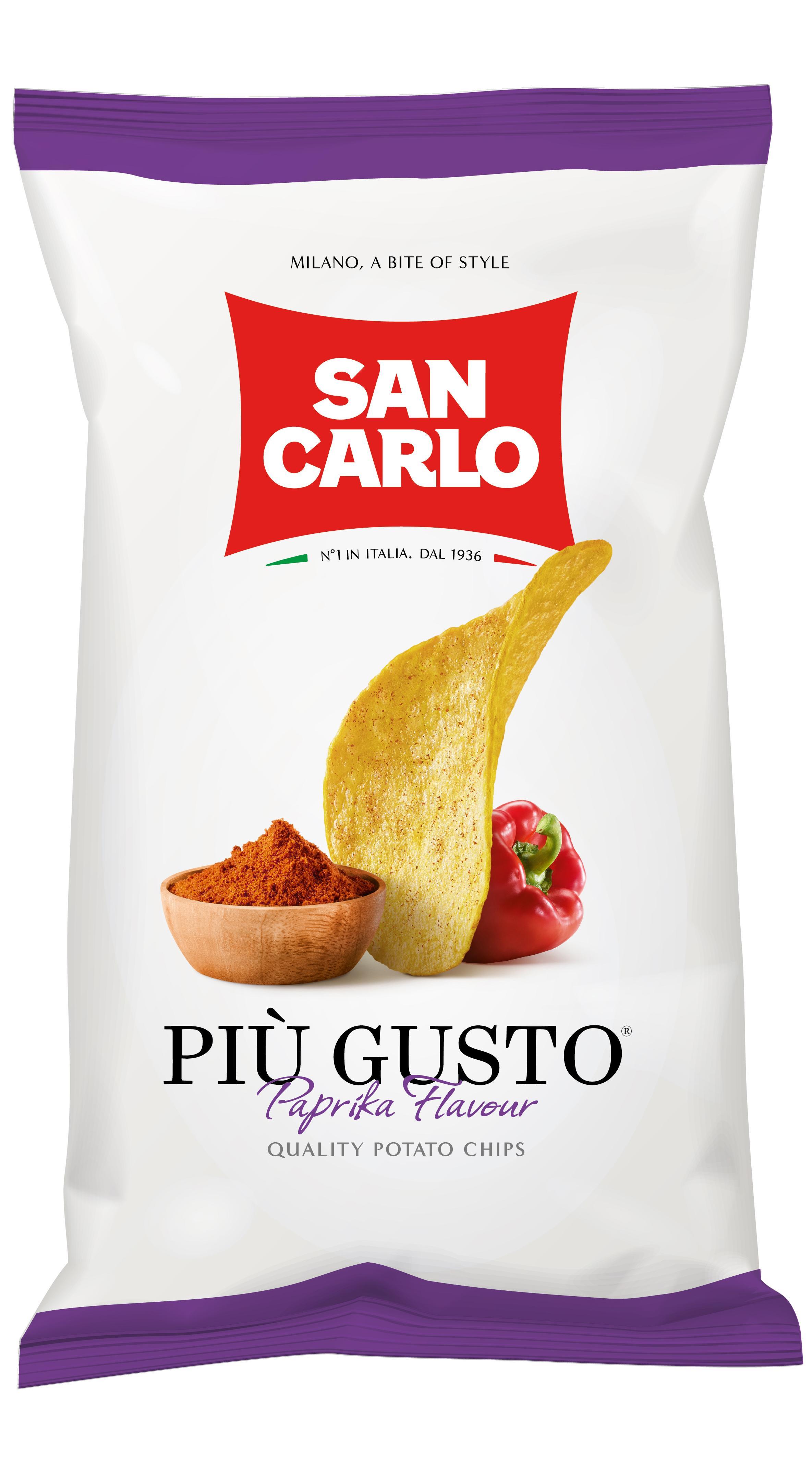 Чипсы San Carlo картофельные вкус паприки пью густо, 100 гр., пакет