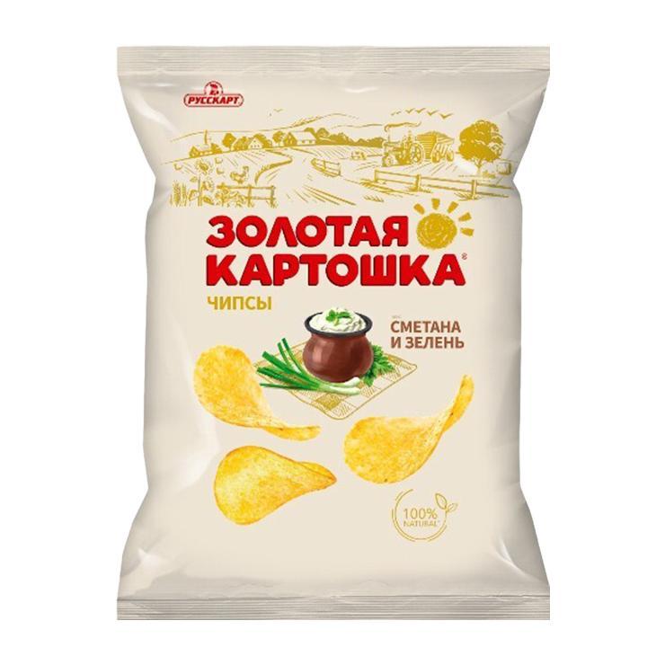 Чипсы из картофеля Золотая Картошка сметана и зелень 85 гр., флоу-пак