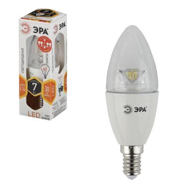 Лампа светодиодная, 7 (60) Вт, цоколь E14, прозрачная свеча, теплый белый свет, 30000 ч., Эра, картон