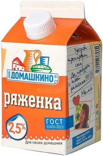 Ряженка Село Домашкино 2,5% 400 гр., тетра-пак