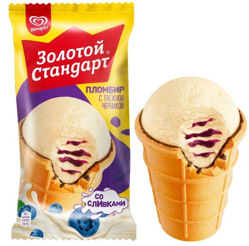 Мороженое пломбир Инмарко Золотой стандарт с черникой 89 гр., флоу-пак