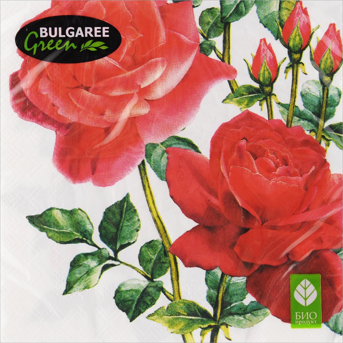 Салфетки бумажные Bulgaree Green Розы трехслойные 33х33 см. 20 шт., пакет