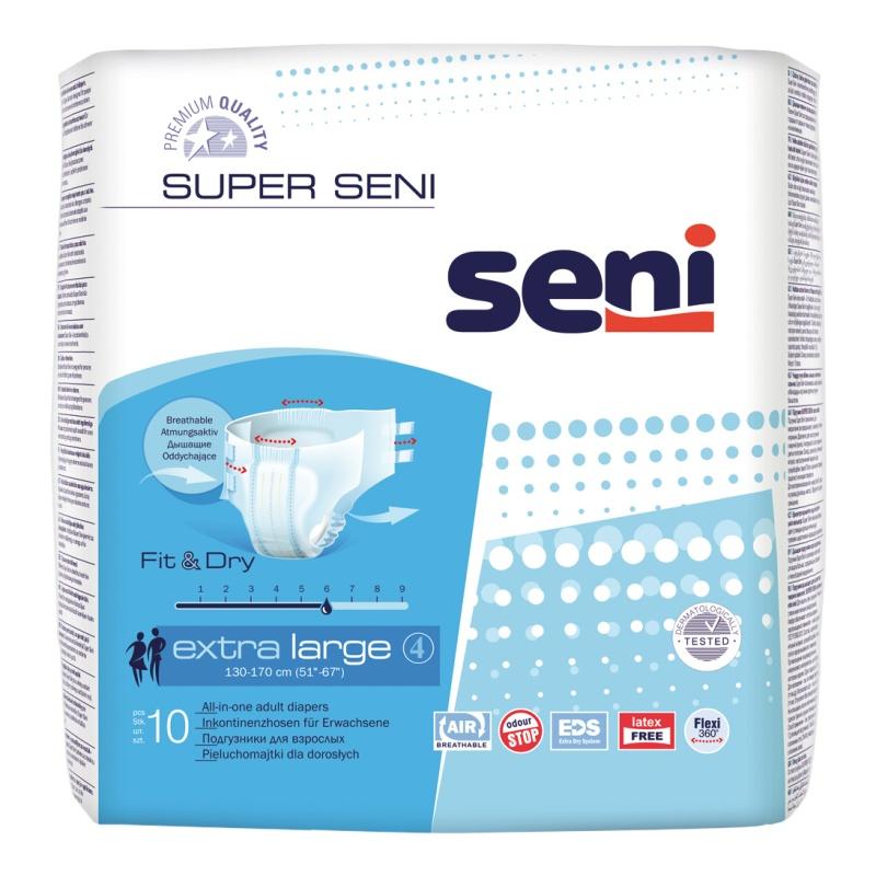 Подгузники для взрослых 10 шт., Seni Super Seni Extra Large, пластиковый пакет