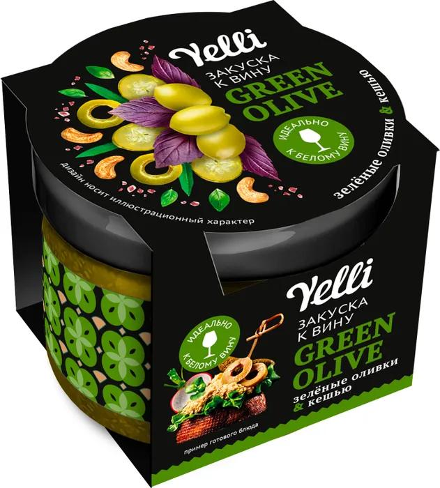 Брускетта Yelli green olive зеленые оливки и кешью закуска к вину 100 гр., стекло