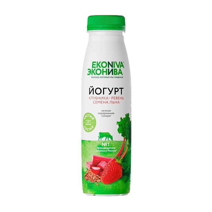 Йогурт ЭкоНива Fitness Line с клубникой, ревенем и семенами льна 2,5% 300 гр., ПЭТ