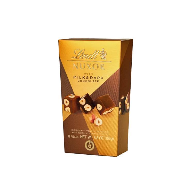 Конфеты Lindt nuxor из молочного и темного шоколада с цельным фундуком 150 гр., картон