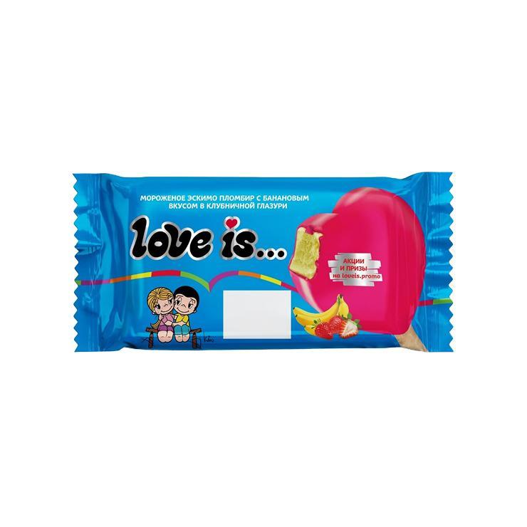 Мороженое Love is... эскимо банан клубника 65 гр., флоу-пак
