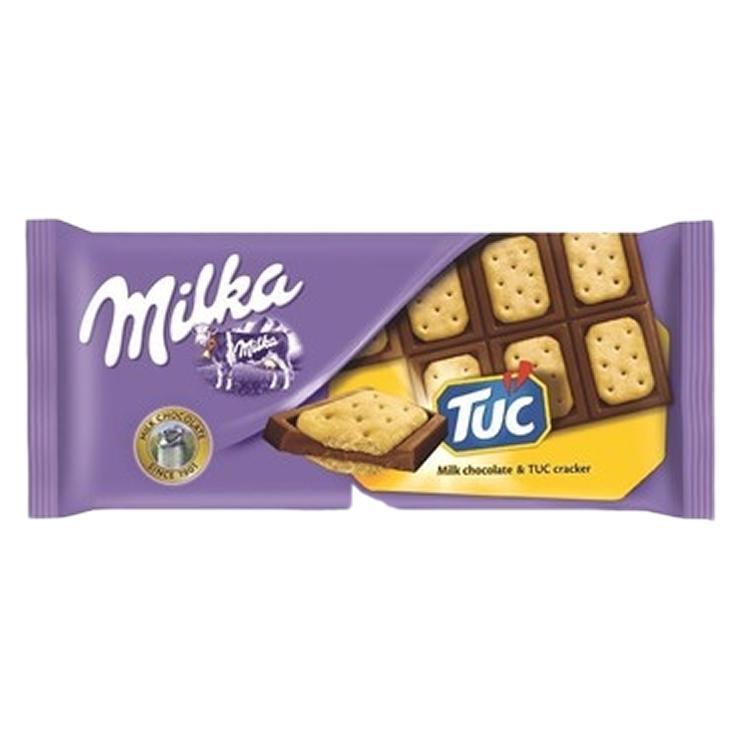Шоколад Milka молочный с соленым крекером Tuc 90 гр., флоу-пак
