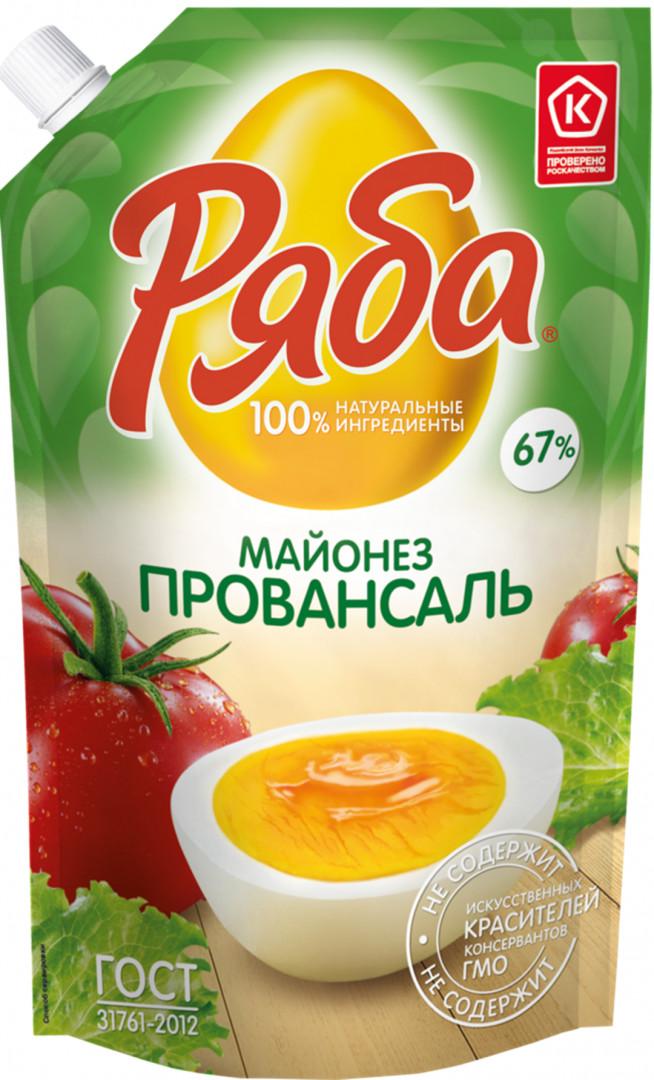 Майонез Ряба провансаль ГОСТ 67% 630 гр., дой-пак  дозатором