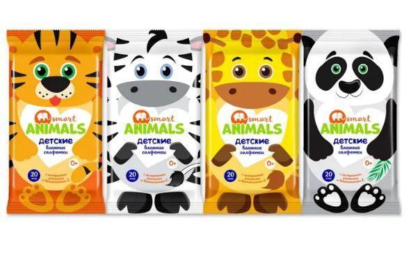 Влажные салфетки  Smart animals  детские 20 шт., пакет