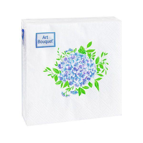 Салфетки бумажные Art Bouquet Голубая гортензия двухслойные 20х20 см. 30 шт., пакет