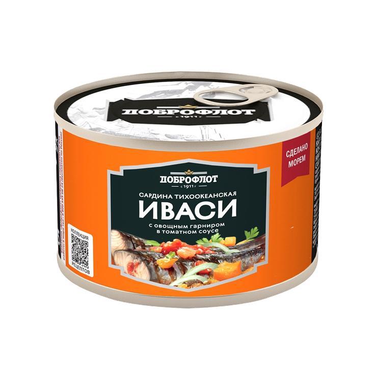 Сардина Доброфлот тихоокеанская иваси с овощным гарниром в томатном соусе 250 гр., ж/б