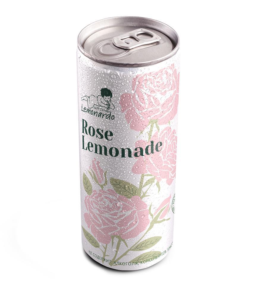 Напиток газированный Lemonardo Rose Lemonade розовый лимонад без сахара 330 мл., ж/б