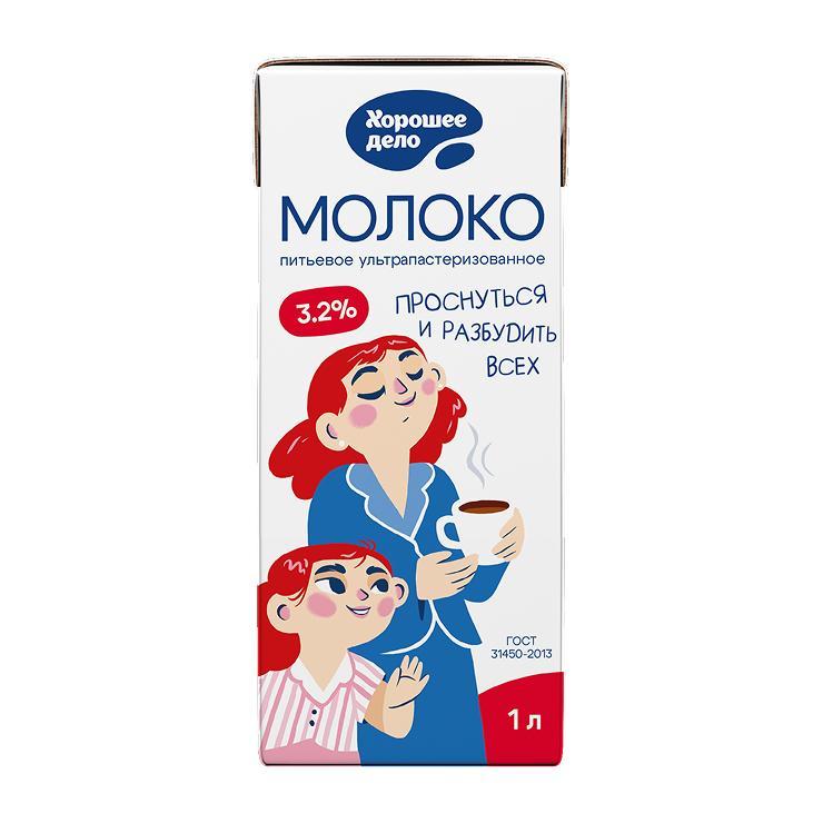 Молоко Хорошее дело ультрапастеризованное 3,2% 1 л., тетра-пак