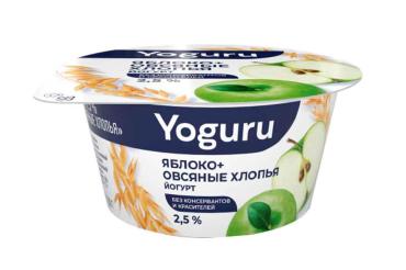 Йогурт яблоко-овсяные хлопья 2,5%, Yoguru, 130 гр., пластиковый стакан