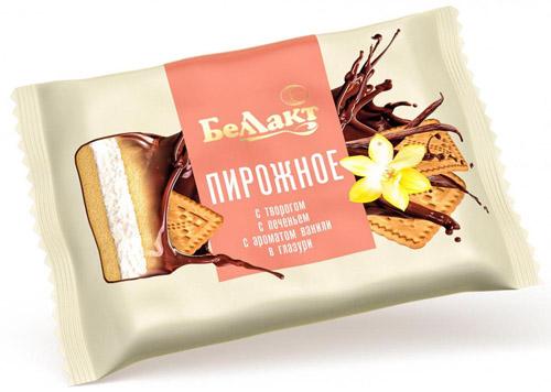 Пирожное Беллакт ваниль с творогом и печеньем в глазури 24% 75 гр., флоу-пак