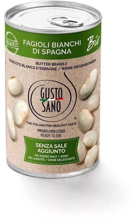 Фасоль GUSTO SANO ORGANIC гигантская белая Испанская без соли и сахара 400 гр., ж/б