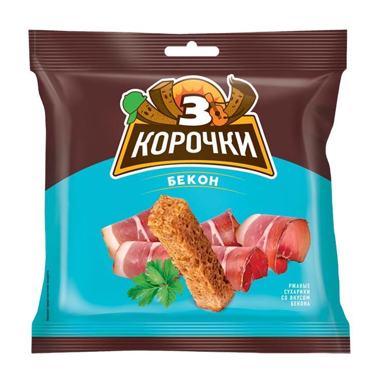 Сухарики 3 корочки ржаные бекон 100 гр., флоу-пак