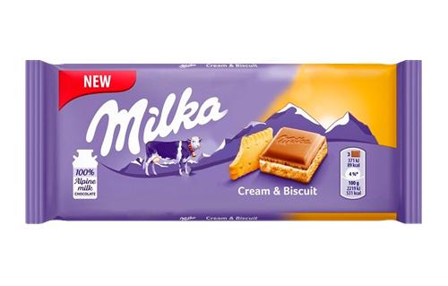 Шоколад Milka Cream & Biscuit 100 гр., флоу-пак