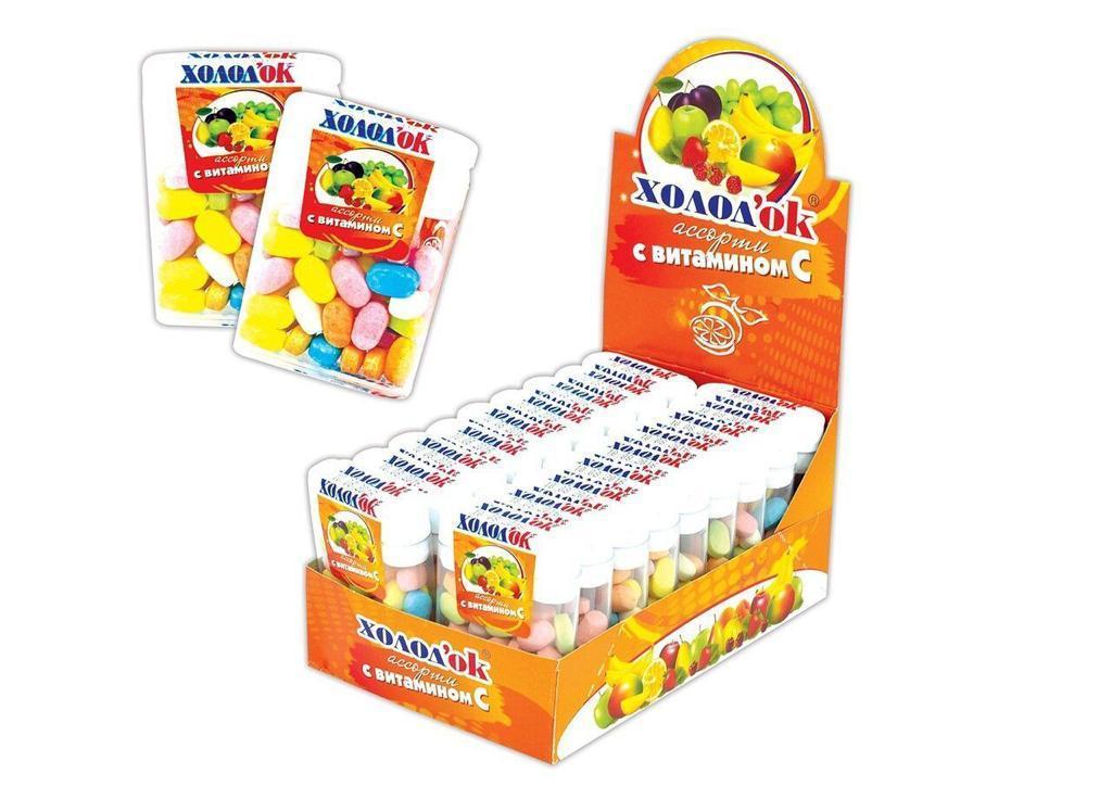 Конфеты Холодок таблетированные со вкусом ассорти с витамином С 14 гр., пластик