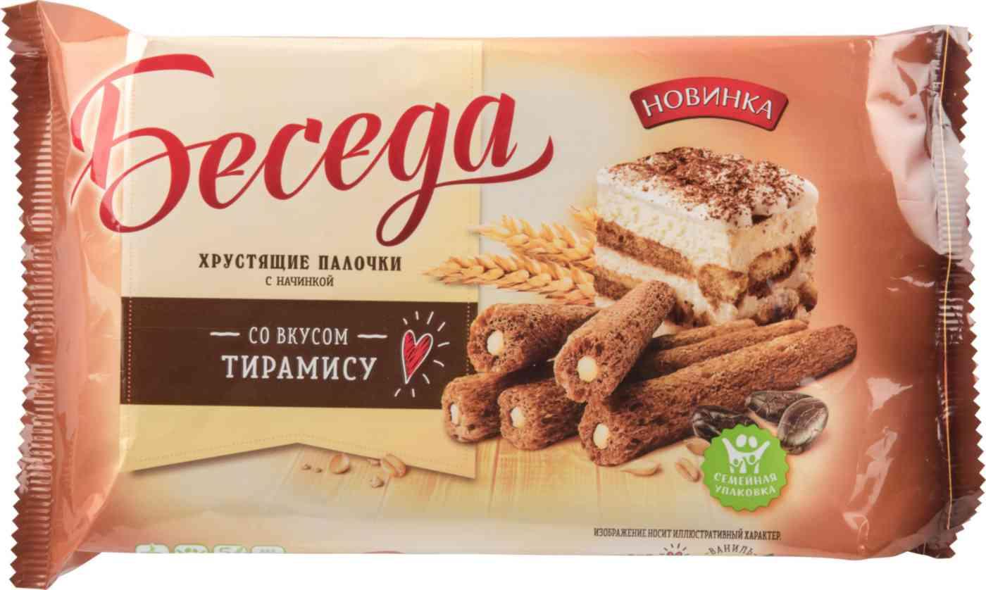 Палочки хрустящие с начинкой вкус тирамису, Беседа, 180 гр., флоу-пак