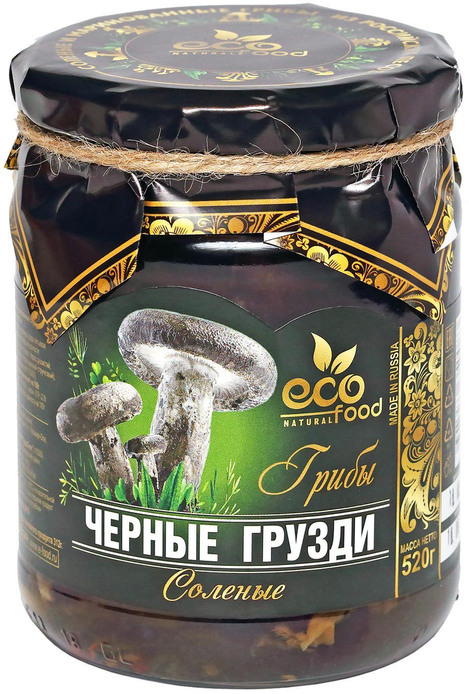 Грузди Ecofood черные соленые 520 гр., стекло