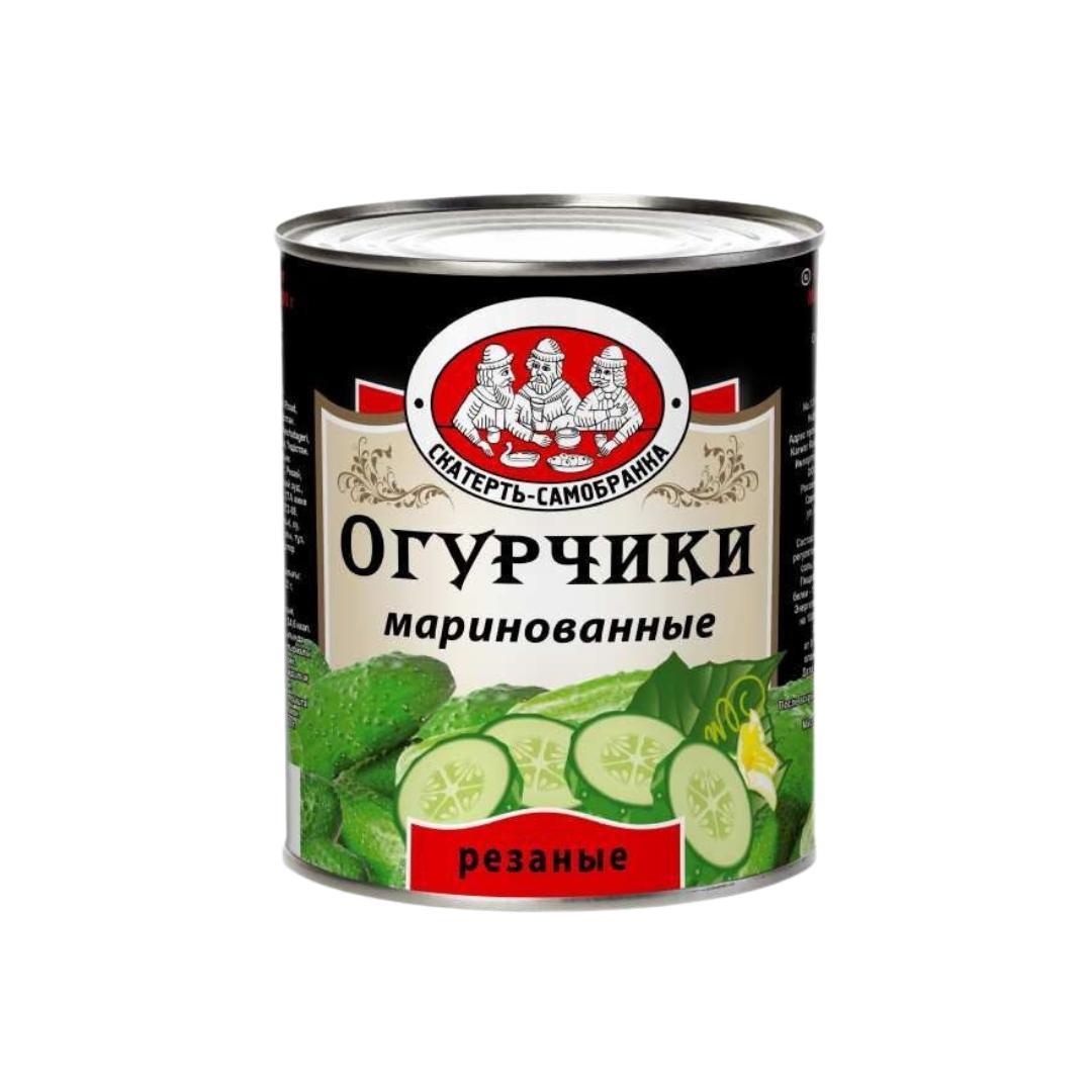 Огурцы Скатерть-Самобранка маринованные резаные 3 л., железная банка