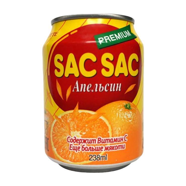 Напиток сокосодержащий Lotte Sac Sac premium апельсин 238 мл., ж/б