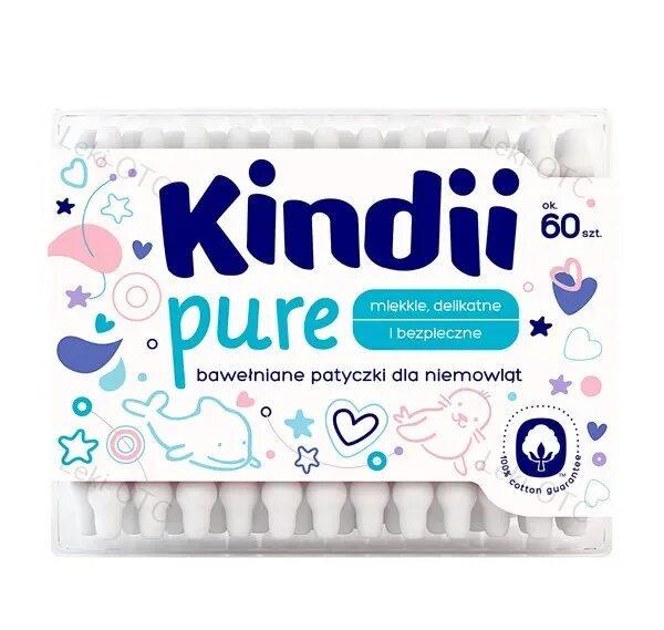 Ватные палочки для детей KINDII Pure 60 шт., ПЭТ