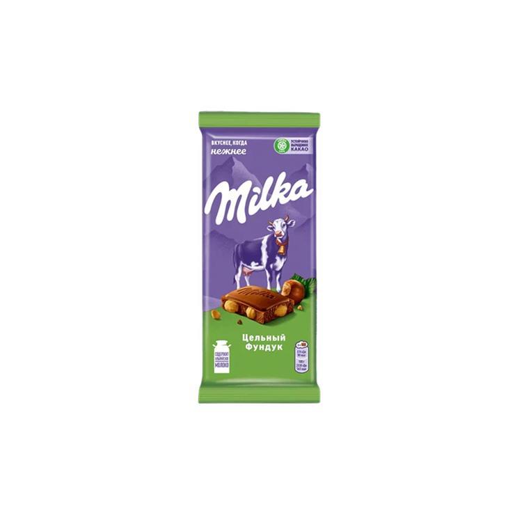 Шоколад Milka молочный с цельным фундуком 80 гр., флоу-пак