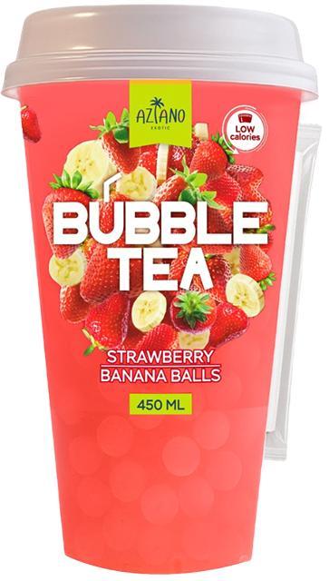 Чай холодный Aziano Bubble tea со вкусом клубники и джус болами со вкусом банана 450 мл., стакан