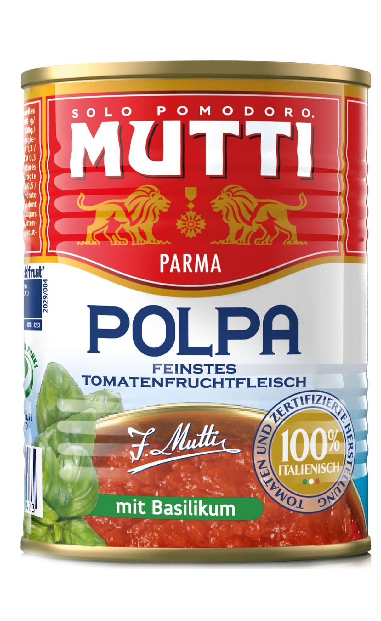 Томаты Mutti резаные кубиками в томатном соке с базиликом, 390 гр., ж/б