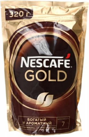 Кофе Nescafe Gold богатый и ароматный растворимый натуральный 320 гр., дой-пак