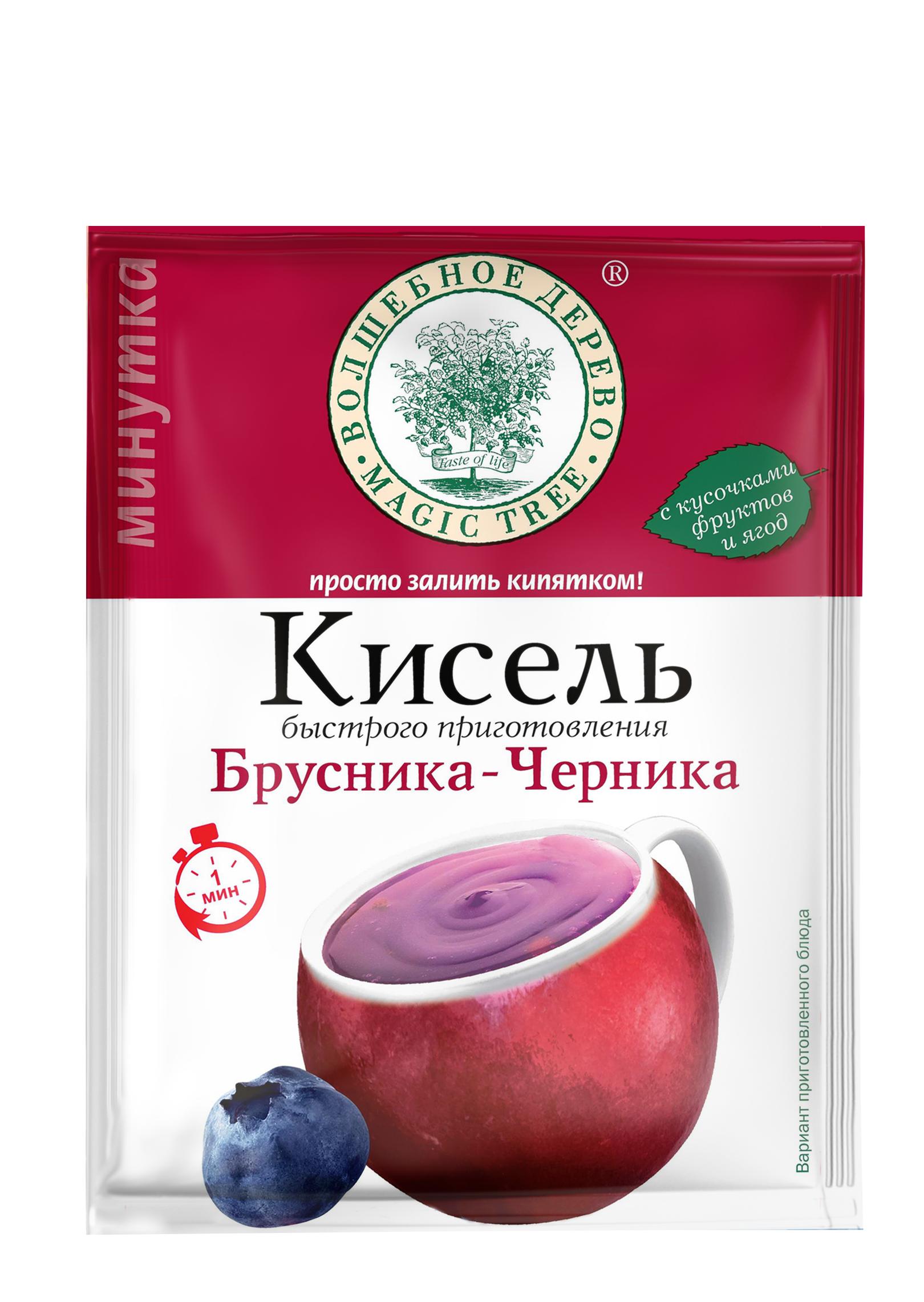 Кисель Волшебное Дерево, быстрого приготовления брусника-черника минутка, 30 гр., пакет
