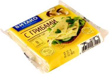 Сыр плавленый в ломтиках с шампиньонами 45% Витако, 130 гр., флоу-пак