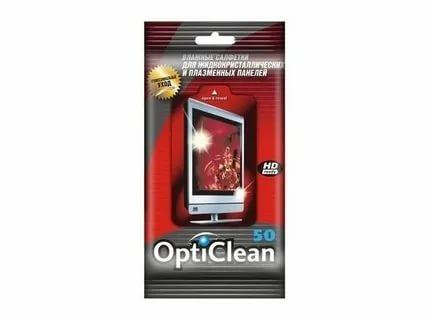 Салфетки влажные, для плазменных панелей, 50 шт., Opti clean, флоу-пак