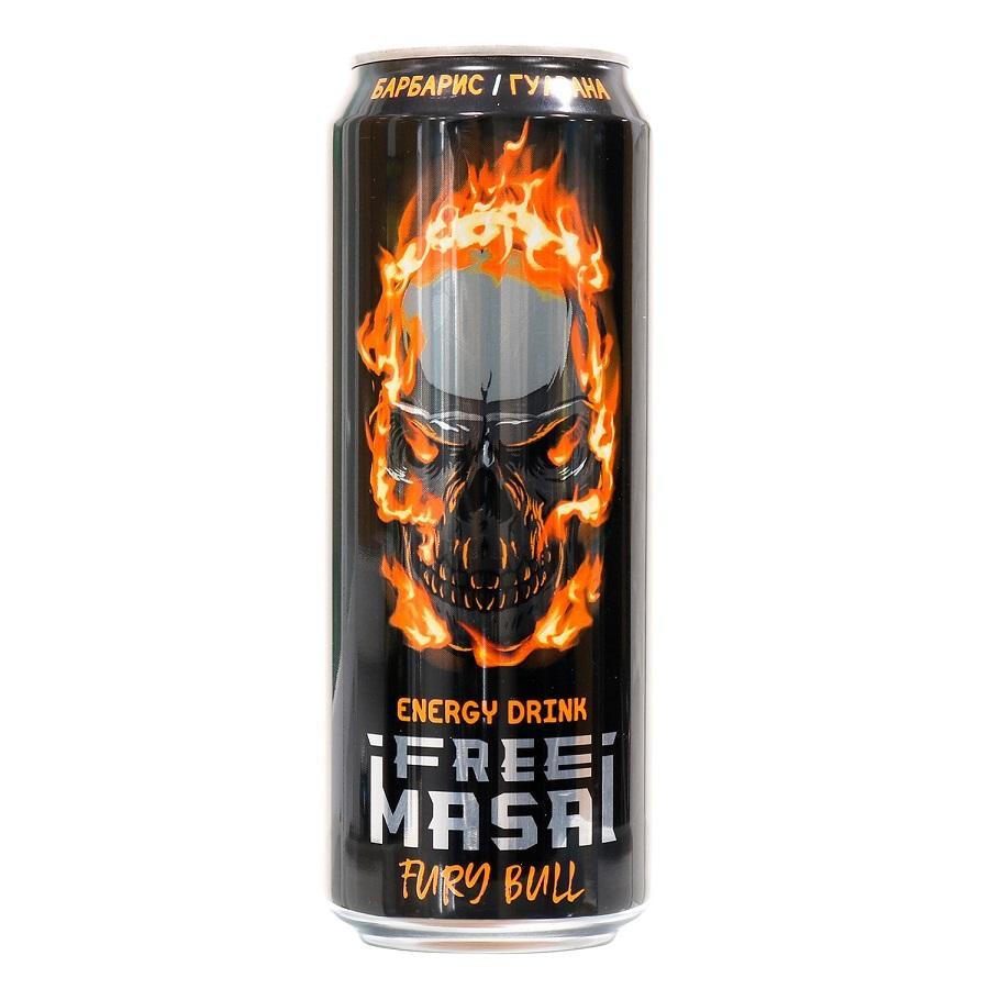 Напиток газированный FREE MASAI fury bull барбарис гуарана 450 мл., ж/б