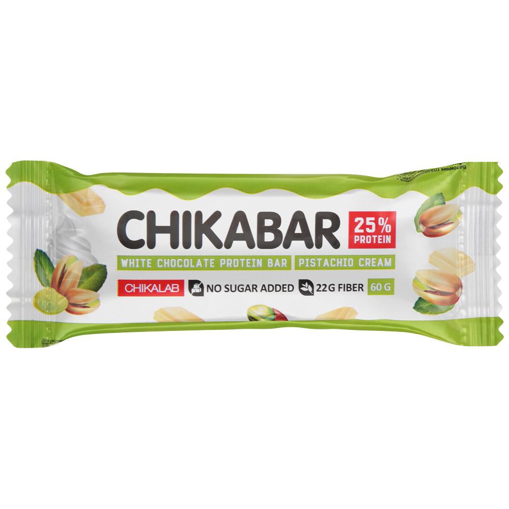 Батончик Chikalab протеиновый глазированный с начинкой фисташковый крем, 60 гр., флоу-пак