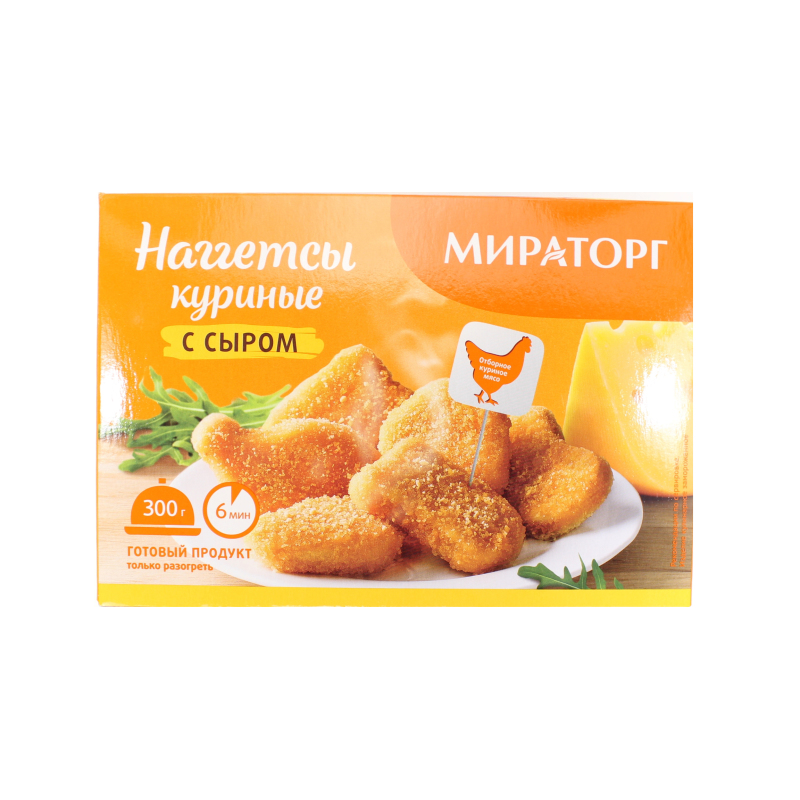 Наггетсы Мираторг куриные с сыром замороженные 300 гр., картон