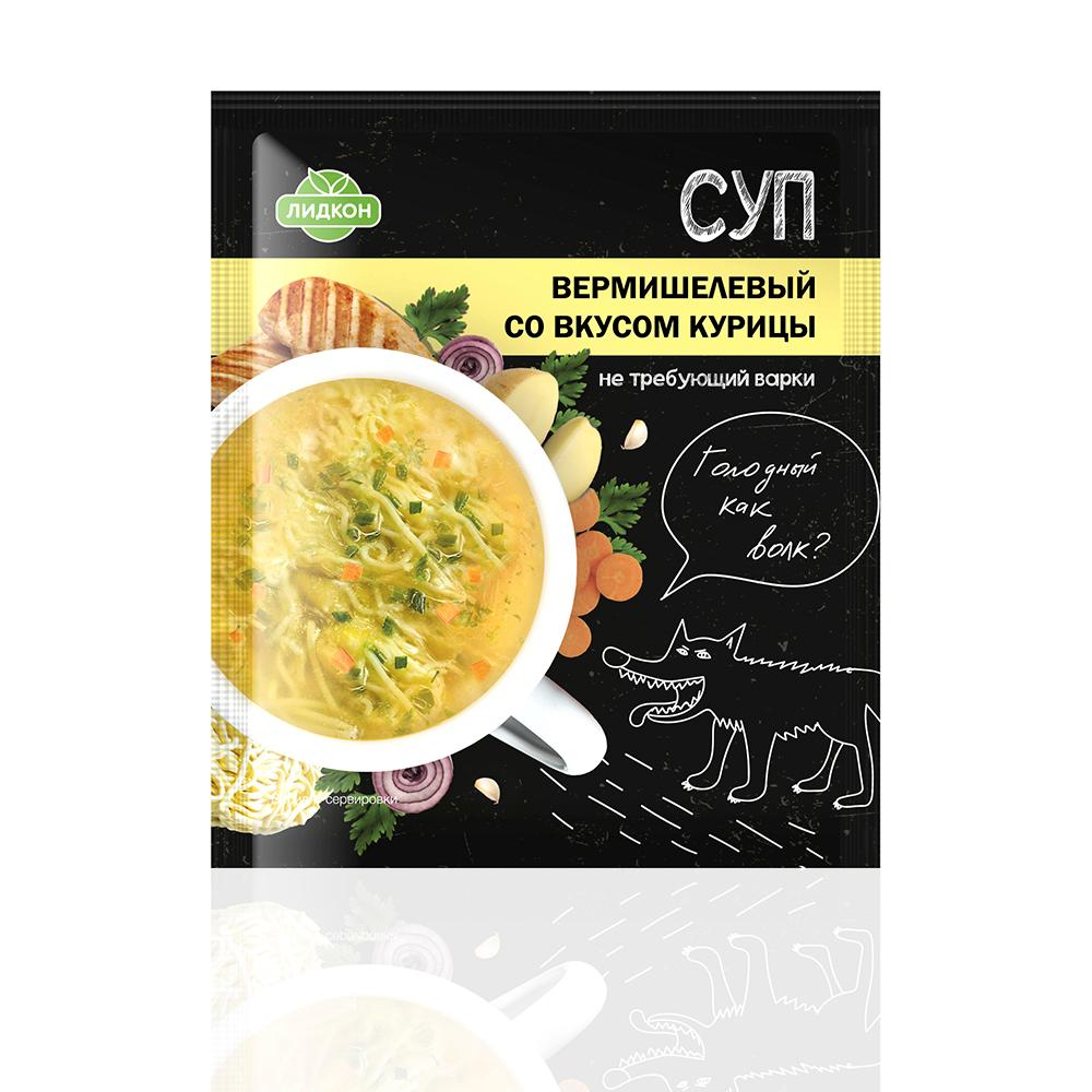 Суп Лидкон вермишелевый со вкусом курицы не требующий варки 20 гр., флоу-пак