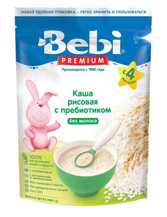 Каша Bebi Premium  безмолочная  Рисовая c пребиотиком с 4 мес. , 200 гр., картон