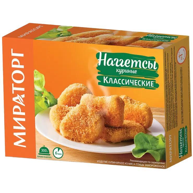 Наггетсы Мираторг куриные Классические замороженные, 300 гр., картон