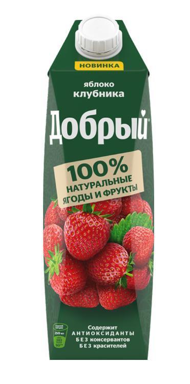 Напиток сокосодержащий Добрый клубника яблоко 1 л., тетра-пак