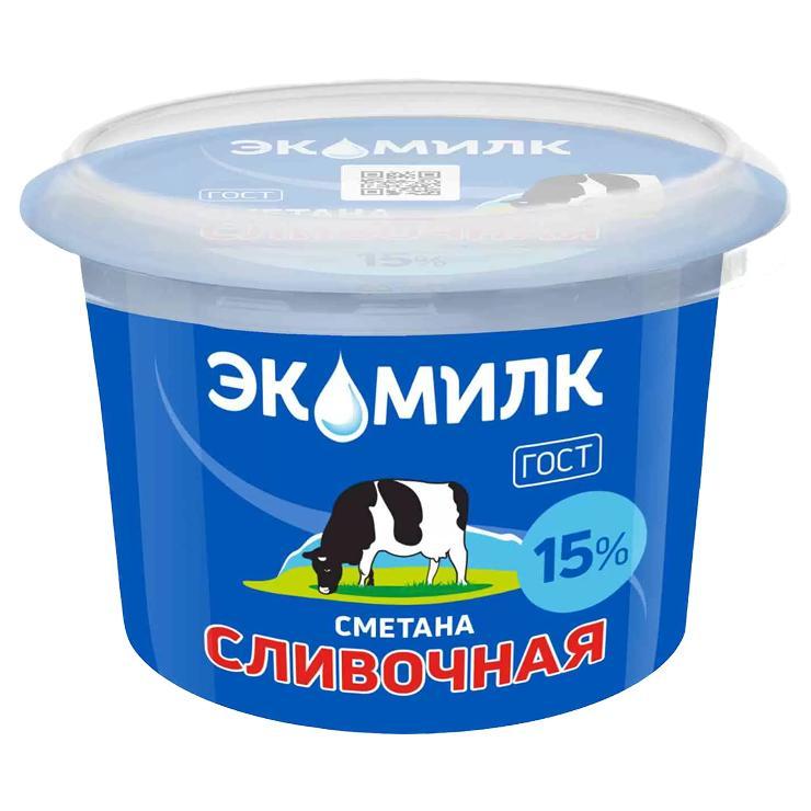 Сметана Экомилк Сливочная 15% 180 гр., ПЭТ